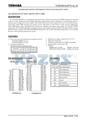 TC55V8512FTI-15 datasheet - TOSHIBA MOS DIGITAL INTEGRATED CIRCUIT SILICON GATE CMOS