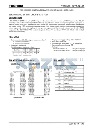 TC55V8512J-15 datasheet - TOSHIBA MOS DIGITAL INTEGRATED CIRCUIT SILICON GATE CMOS