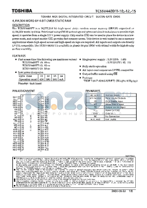 TC55V4400FT-15 datasheet - 4.194,304-WORD BY 4-BIT CMOS STATIC RAM