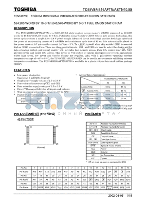 TC55VBM316AFTN55 datasheet - TENTATIVE TOSHIBA MOS DIGITAL INTEGRATED CIRCUIT SILICON GATE CMOS