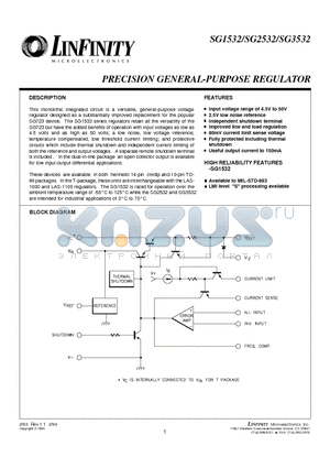 SG1532J/DESC datasheet - PRECISION GENERAL-PURPOSE REGULATOR