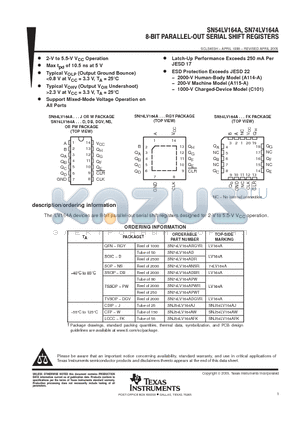SN74LV164ADRE4 datasheet - 8-BIT PARALLEL-OUT SERIAL SHIFT REGISTERS