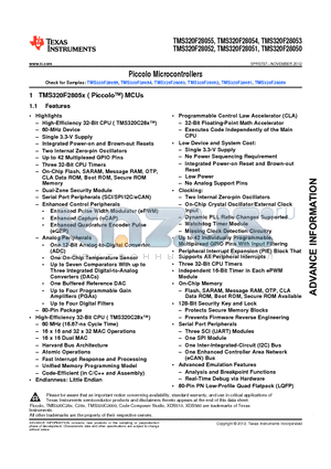 TMS320F28055 datasheet - Piccolo Microcontrollers