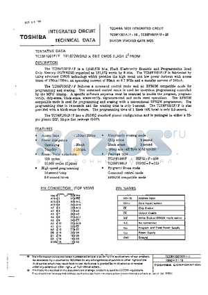 TC58F1001P-15 datasheet - 131,072 WORD x 8 BIT CMOS FLASH E2PROM