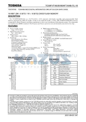 TC58FVB160AFT-70 datasheet - 16-MBIT (2M x 8 BITS / 1M x 16 BITS) CMOS FLASH MEMORY