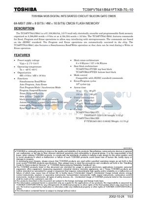 TC58FVB641FT-10 datasheet - TOSHIBA MOS DIGITAL INTEGRATED CIRCUIT SILICON GATE CMOS