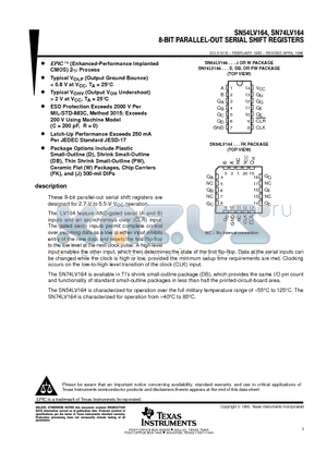 SN74LV164PWLE datasheet - 8-BIT PARALLEL-OUT SERIAL SHIFT REGISTERS