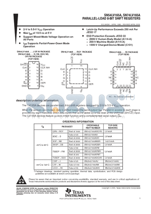 SN74LV165AD datasheet - PARALLEL-LOAD 8-BIT SHIFT REGISTERS