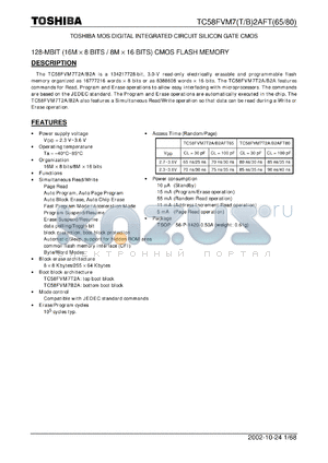 TC58FVM7T2AFT65 datasheet - 128-MBIT (16M X 8 BITS / 8M X 16 BITS) CMOS FLASH MEMORY