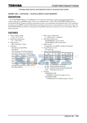 TC58FVM6T2AFT65 datasheet - TOSHIBA MOS DIGITAL INTEGRATED CIRCUIT SILICON GATE CMOS