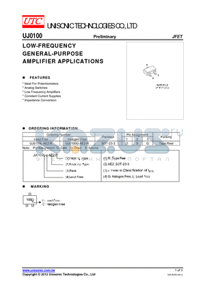 UJ0100L-AE2-R datasheet - LOW-FREQUENCY GENERAL-PURPOSE AMPLIFIER APPLICATIONS