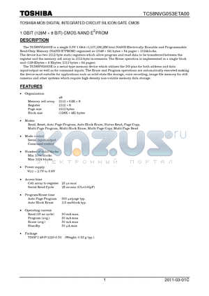 TC58NVG0S3ETA00 datasheet - TOSHIBA MOS DIGITAL INTEGRATED CIRCUIT SILICON GATE CMOS