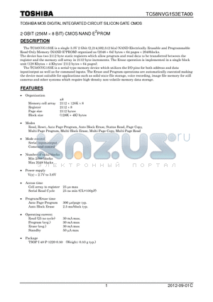 TC58NVG1S3ETA00 datasheet - 2 GBIT (256M x 8 BIT) CMOS NAND E2PROM