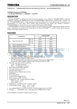 TC59LM818DMB-40 datasheet - MOS DIGITAL INTEGRATED CIRCUIT SILICON MONOLITHIC 288Mbits Network FCRAM2