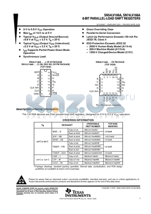 SN74LV166ADBRG4 datasheet - 8-BIT PARALLEL-LOAD SHIFT REGISTERS