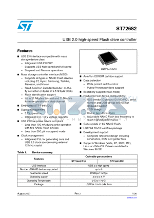 ST72682R21 datasheet - USB 2.0 high-speed Flash drive controller
