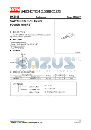 UK4145 datasheet - SWITCHING N-CHANNEL POWER MOSFET