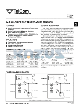 TC620CCPA datasheet - 5V, DUAL TRIP POINT TEMPERATURE SENSORS