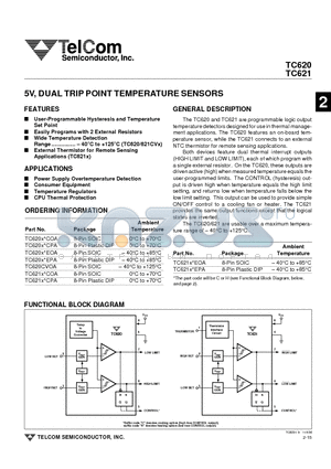 TC620CVOA datasheet - 5V, DUAL TRIP POINT TEMPERATURE SENSORS