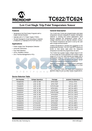 TC622COA datasheet - Low Cost Single Trip Point Temperature Sensor
