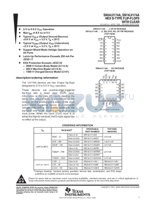 SN74LV174A_07 datasheet - HEX D-TYPE FLIP-FLOPS WITH CLEAR