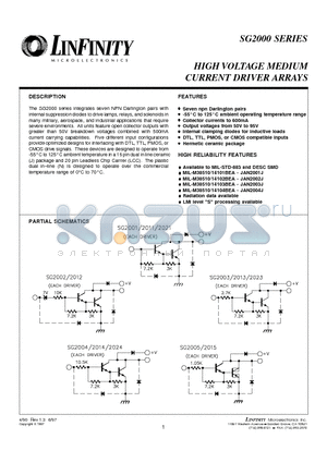 SG2002 datasheet - HIGH VOLTAGE MEDIUM CURRENT DRIVER ARRAYS