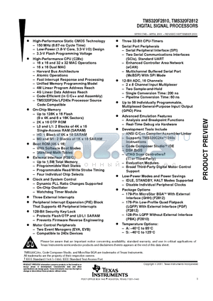 TMS320F2810GHHS datasheet - DIGITAL SIGNAL PROCESSORS