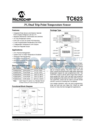 TC623CEOA datasheet - 3V, Dual Trip Point Temperature Sensor