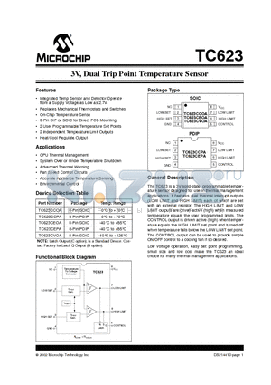 TC623CEPA datasheet - 3V, Dual Trip Point Temperature Sensor