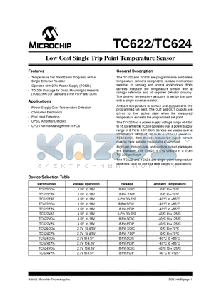 TC624COA datasheet - Low Cost Single Trip Point Temperature Sensor