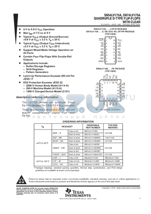 SN74LV175APWE4 datasheet - QUADRUPLE D-TYPE FLIP-FLOPS WITH CLEAR