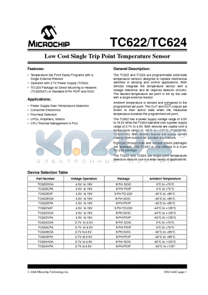 TC624EOA datasheet - Low Cost Single Trip Point Temperature Sensor