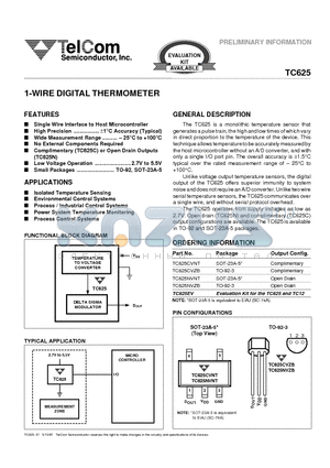 TC625NVNT datasheet - 1-WIRE DIGITAL THERMOMETER