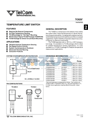 TC626 datasheet - TEMPERATURE LIMIT SWITCH