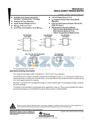 SN74LV1G17YEPR datasheet - SINGLE SCHMITT TRIGGER BUFFER