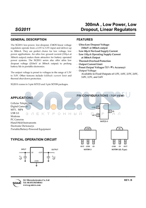 SG2011-1.5 datasheet - 300mA , Low Power, Low Dropout, Linear Regulators