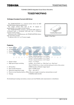 TC62D748CFNAG datasheet - 16-Output Constant Current LED Driver