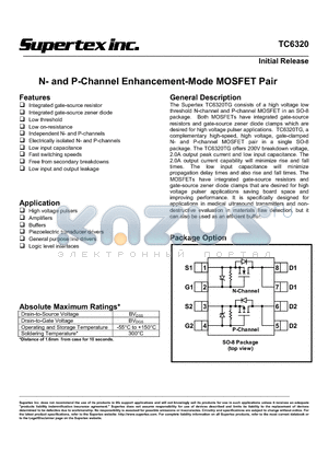 TC6320TG datasheet - N- and P-Channel Enhancement-Mode MOSFET Pair