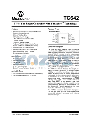 TC642 datasheet - PWM Fan Speed Controller with FanSense Technology