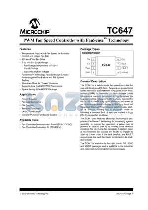 TC647EPA datasheet - PWM Fan Speed Controller with FanSense Technology