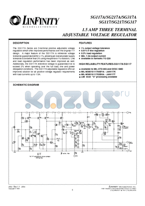 SG217A datasheet - 1.5 AMP THREE TERMINAL ADJUSTABLE VOLTAGE REGULATOR