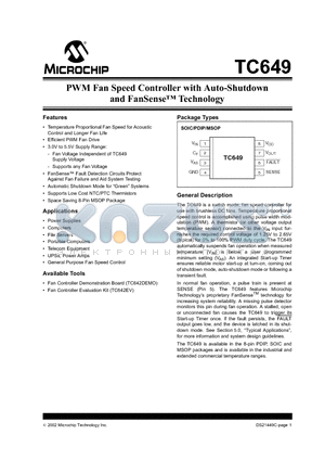 TC649VUA datasheet - PWM Fan Speed Controller with Auto-Shutdown and FanSense Technology