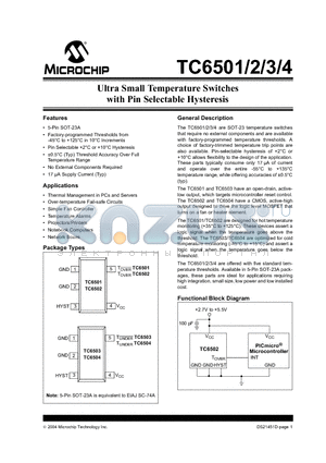 TC6501P115VCT datasheet - Ultra Small Temperature Switches with Pin Selectable Hysteresis