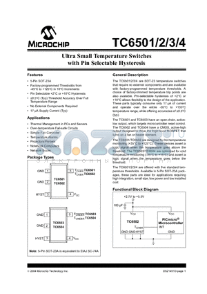 TC6502P115VCT datasheet - Ultra Small Temperature Switches with Pin Selectable Hysteresis