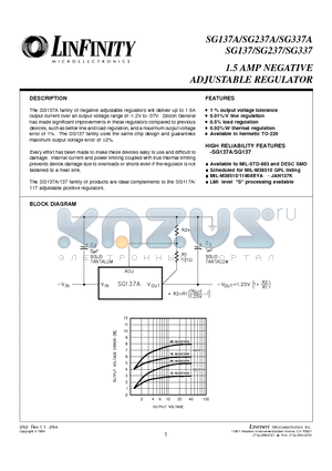 SG237AT datasheet - 1.5 AMP NEGATIVE ADJUSTABLE REGULATOR