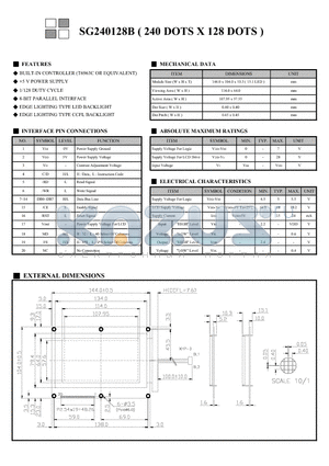 SG240128B datasheet - BUILT-IN CONTROLLER (T6963C OR EQUIVALENT)
