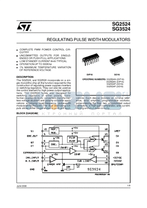 SG2524 datasheet - REGULATING PULSE WIDTH MODULATORS