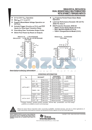 SN74LV221APWE4 datasheet - DUAL MONOSTABLE MULTIVIBRATORS WITH SCHMITT-TRIGGER INPUTS