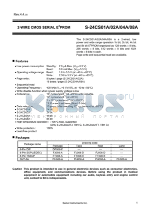S-24CS01A datasheet - 2-WIRE CMOS SERIAL E2PROM