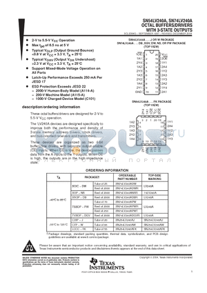 SN74LV240ANSR datasheet - OCTAL BUFFERS/DRIVERS WITH 3-STATE OUTPUTS